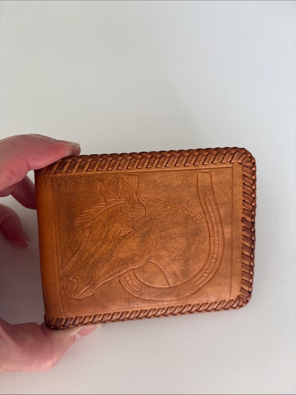 Handcrafted Brown Leather Horse Embossed Bifold Wallet